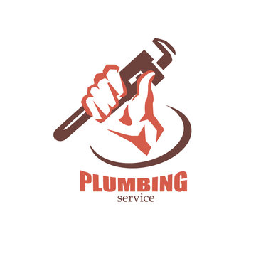 hand holding a wrench, plumbing service logo template