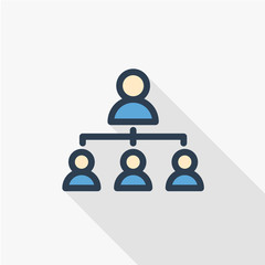 Hierarchy illustration thin line flat color icon. Linear vector illustration. Pictogram isolated on white background. Colorful long shadow design.