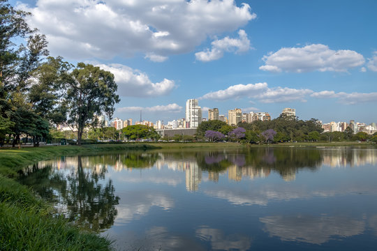 Ibirapuera Park Lake and city skyline - Sao Paulo, Brazil