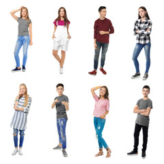 Obraz premium Collage with stylish teenagers on white background