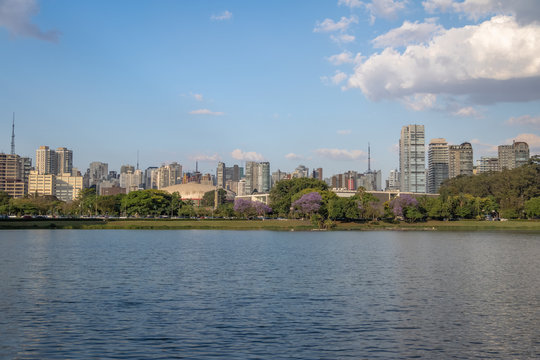 Ibirapuera Park Lake and city skyline - Sao Paulo, Brazil