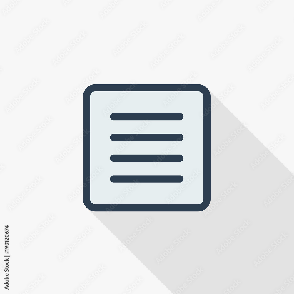 Poster text position edit, alignment thin line flat color icon. linear vector illustration. pictogram isola