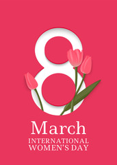 8 March. International Women's Day. Template for posters or cards with number 8 and tulips. Vector illustration