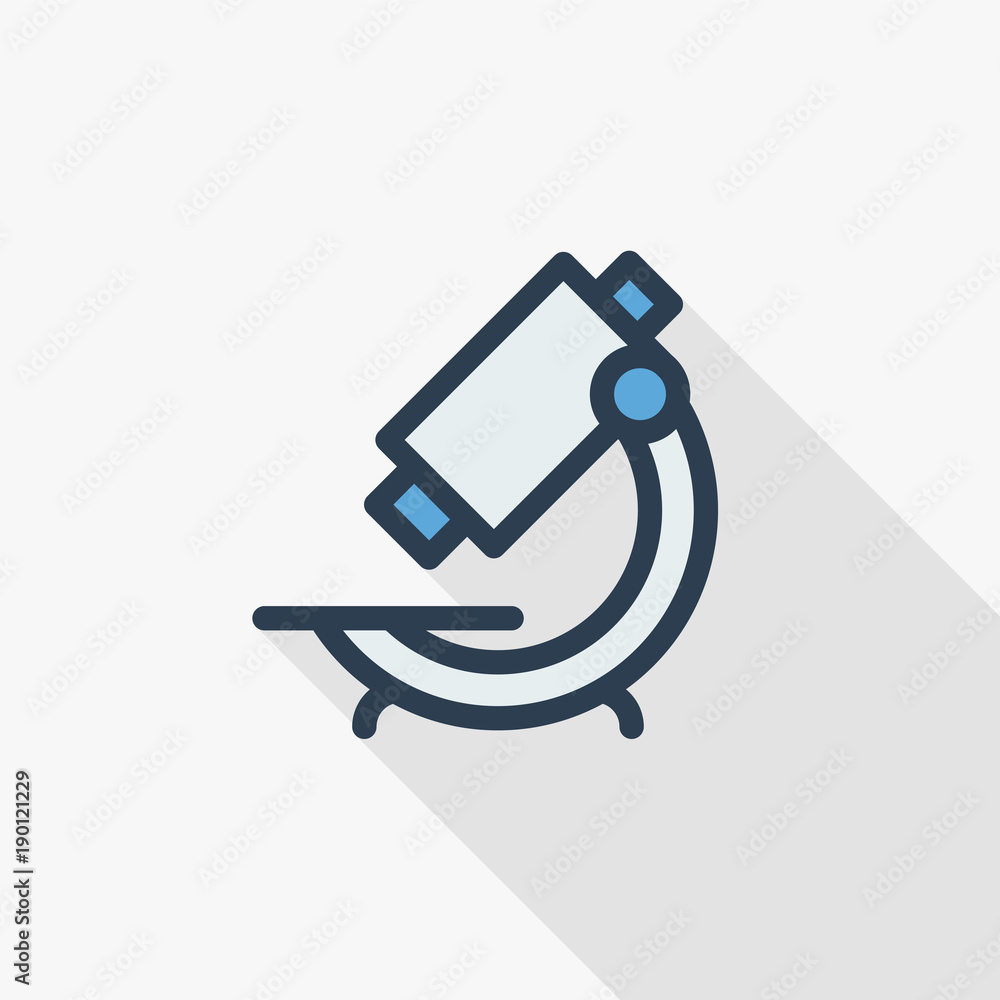 Poster microscope thin line flat color icon. linear vector illustration. pictogram isolated on white backgr