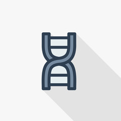 Obraz premium DNA, science genetic, molecule, biology thin line flat color icon. Linear vector illustration. Pictogram isolated on white background. Colorful long shadow design.