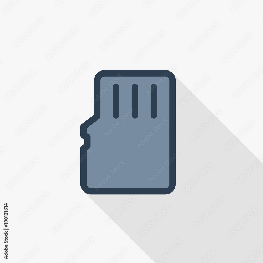 Poster flash memory sd card thin line flat color icon. linear vector illustration. pictogram isolated on wh