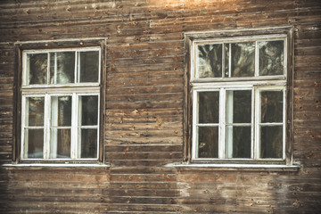 Old windows of abandoned buildings