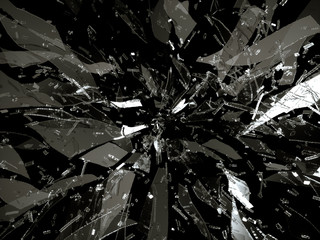 Splitted or broken glass pieces on black