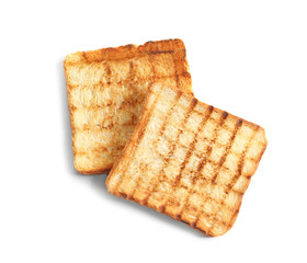 Toasted bread on white background