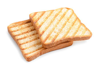 Toasted bread on white background