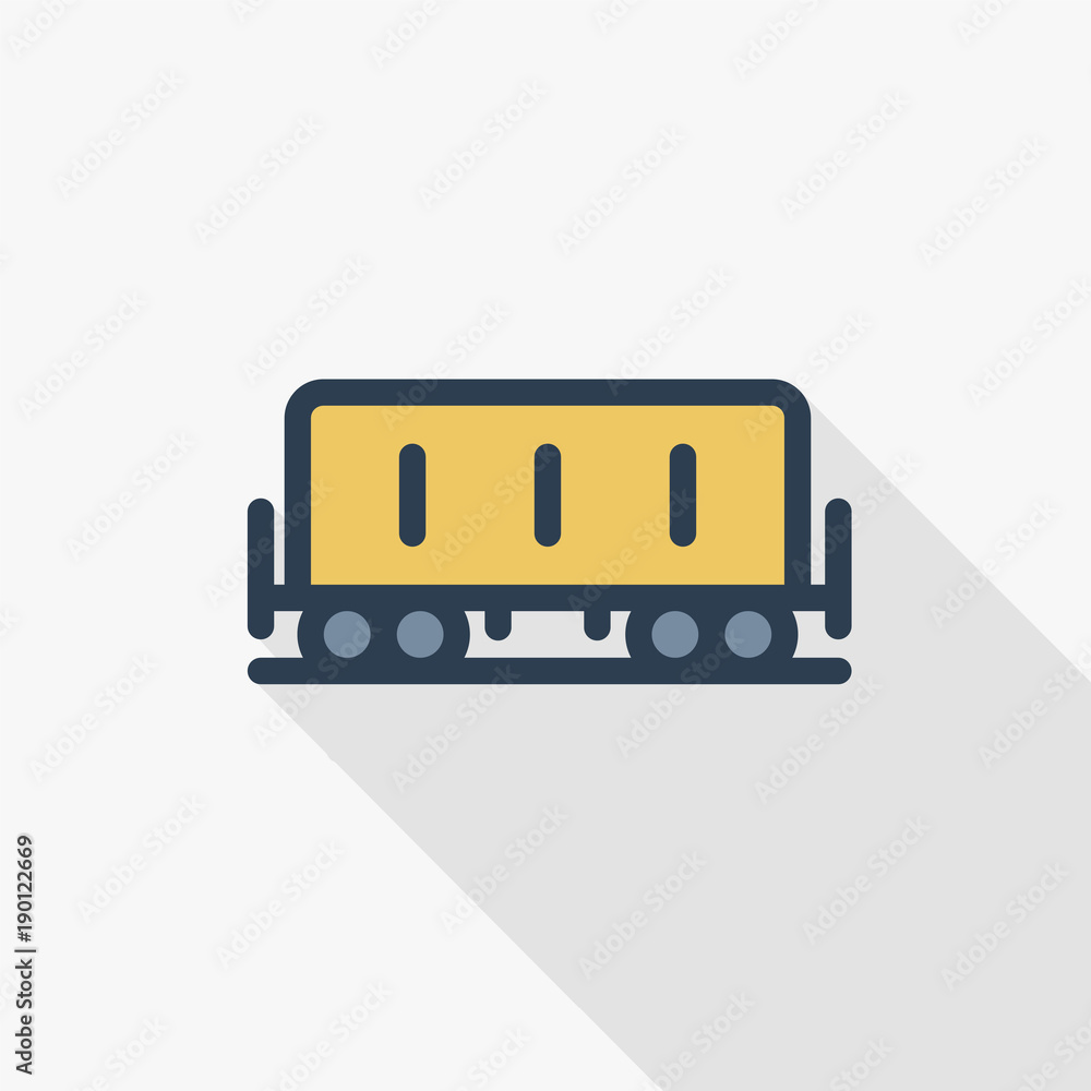 Poster railway container, wagon load thin line flat color icon. linear vector illustration. pictogram isola