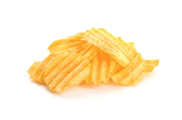 Potato chips on white background