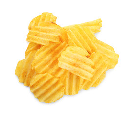 Potato chips on white background