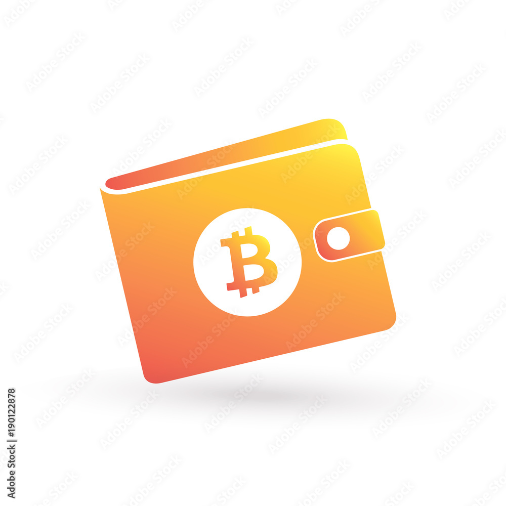 Poster stylish bitcoin wallet icon - with crypto currency btc logo. flat bitcoin blockchain icon for web an