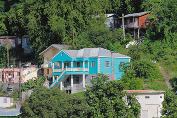 Fototapeta na wymiar Houses on hillside. Kingstown, Saint Vincent
