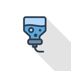 Fototapeta premium Medical dropper, drop counter, healthcare and medicine equipment thin line flat icon. Linear vector illustration. Pictogram isolated on white background. Colorful long shadow design.