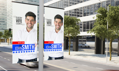 lamp post political propaganda banner