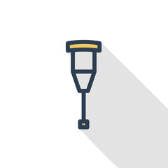 Simple Pair Crutches thin line flat color icon. Linear vector illustration. Pictogram isolated on white background. Colorful long shadow design.