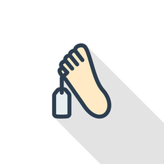 morgue tag, human deaths thin line flat color icon. Linear vector illustration. Pictogram isolated on white background. Colorful long shadow design.