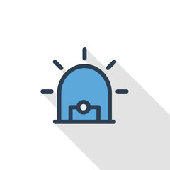 alarm signal, alert, warning siren thin line flat icon. Linear vector illustration. Pictogram isolated on white background. Colorful long shadow design.