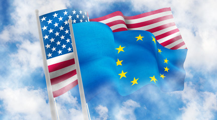 image of the flag of america and european flag against the sky