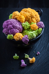 Assortment of organic cauliflower