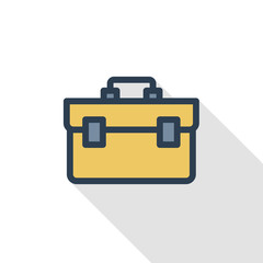 Toolbox thin line flat color icon. Linear vector illustration. Pictogram isolated on white background. Colorful long shadow design.