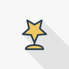 trophy star winner award thin line flat color icon. Linear vector illustration. Pictogram isolated on white background. Colorful long shadow design.