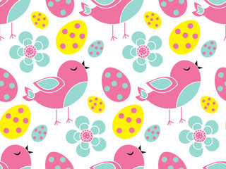 Cute easter seamless pattern. Spring repeating textures. Children's, baby, kids endless background, paper, wallpaper. Vector illustration