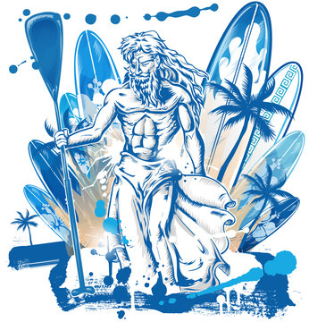 neptune surfer on surfboard background