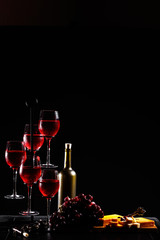 Wine Cheese and Grapes dark portrait