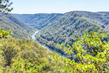 Fototapeta na wymiar Overlook of West Virginia green mountains in spring, summer or autumn fall at New River Gorge Bridge