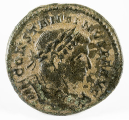 Ancient Roman copper coin of Emperor Constantine I Magnus. Obverse.