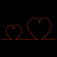 Continuous Line Two Hearts Shape for Valentine's Day. Vector illustration of a hearts isolated on black background.