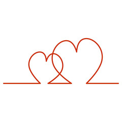 Continuous Line Two Hearts Shape for Valentine's Day. Vector illustration of a hearts isolated on white background.