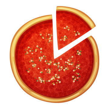 Chicago Pizza Top View. Cartoon Food Illustration