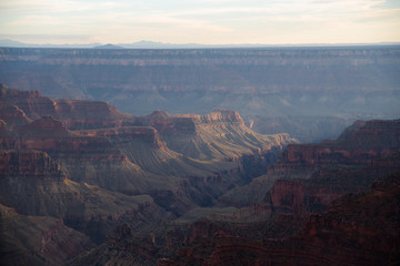 Sun rays shining through the walls of the Grand Canyon in Arizona. 