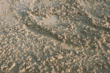 Landscape of gravel soil and soil ground, brown of small soil and dry soil, The soil that prepare for cultivation.