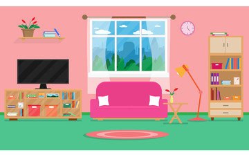 Interior living room modern cozy and luxury style with furniture in house.vector and illustration