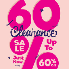 Vol. 4 Clearance Sale pink 60 percent heading design for banner or poster. Sale and Discounts Concept. Vector illustration.