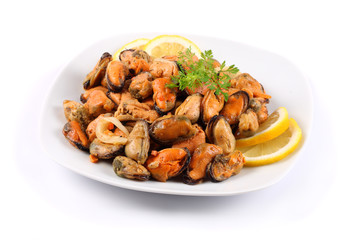 marinated mussels isolated on a white background