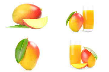 Collection of red mango isolated over a white background
