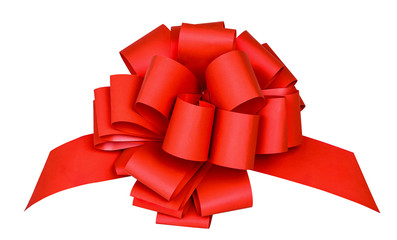 Isolated ribbon. Big red ribbon with bow with tails isolated on white background with clipping path