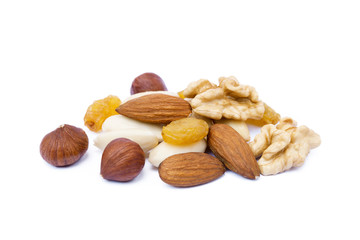 Mixed fresh nuts isolated on white background