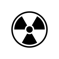Radiation symbol circle icon. Black, round, minimalist icon isolated on white background. Radiation symbol simple silhouette. Web site page and mobile app design vector element.