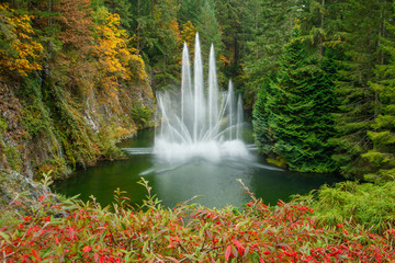 Fountain in Butchart botanical garden in Victoria, Canada