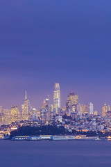 Fototapeta na wymiar Vertical night view of San Francisco across the bay