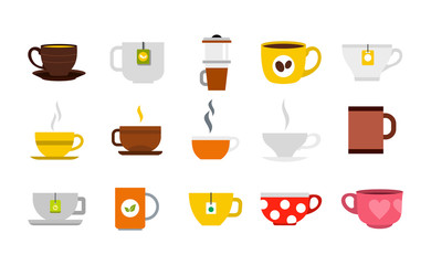 Cup icon set, flat style