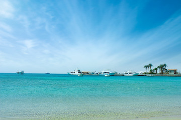 Egypt, Hurghada beach in summer. clear sea and sky. amazing beach in Egypt.