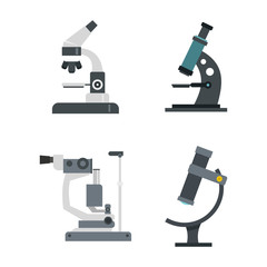 Microscope icon set, flat style